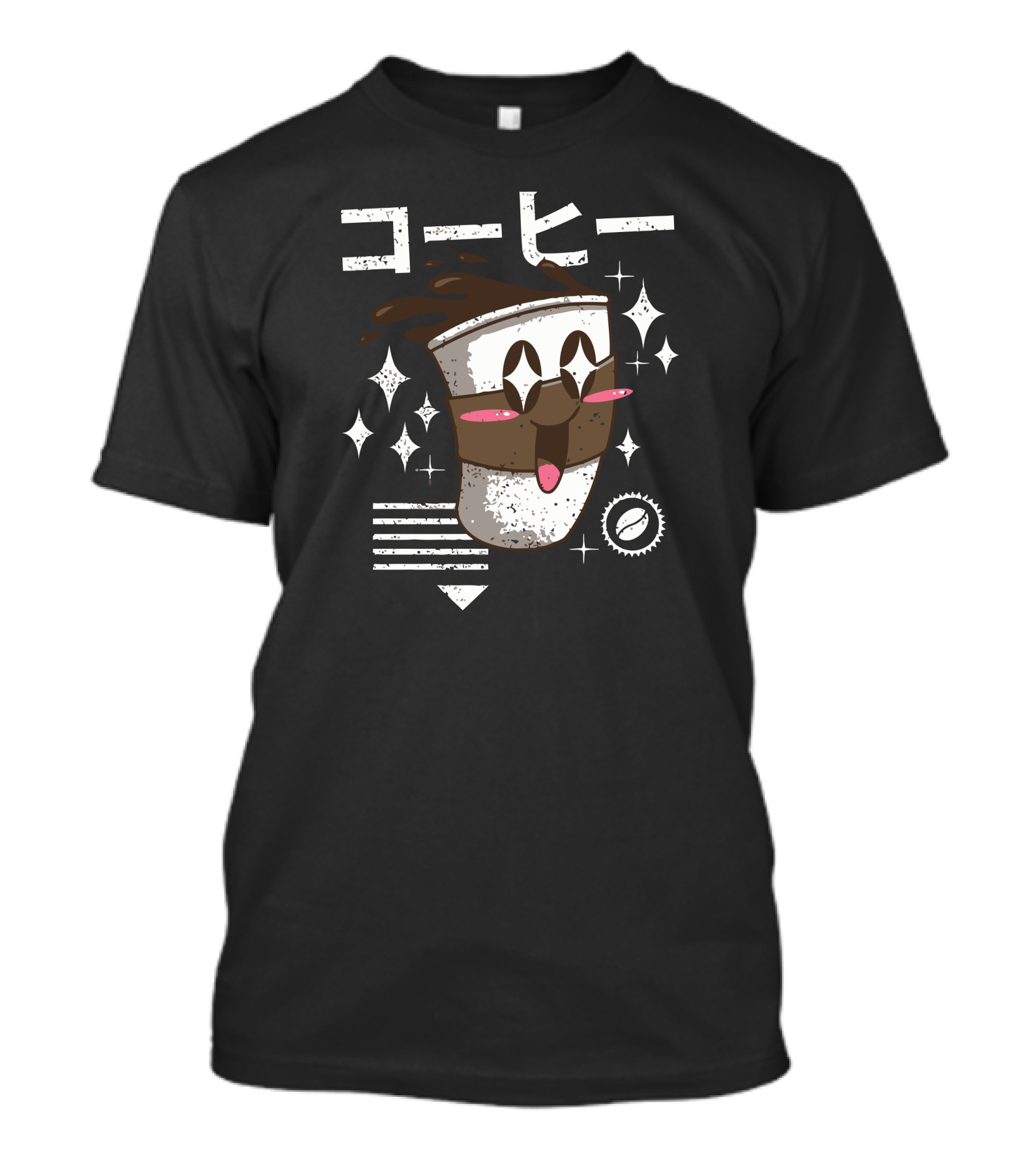 Kawaii Coffee Japanese Text Smiling Cup Sparkles T-Shirt