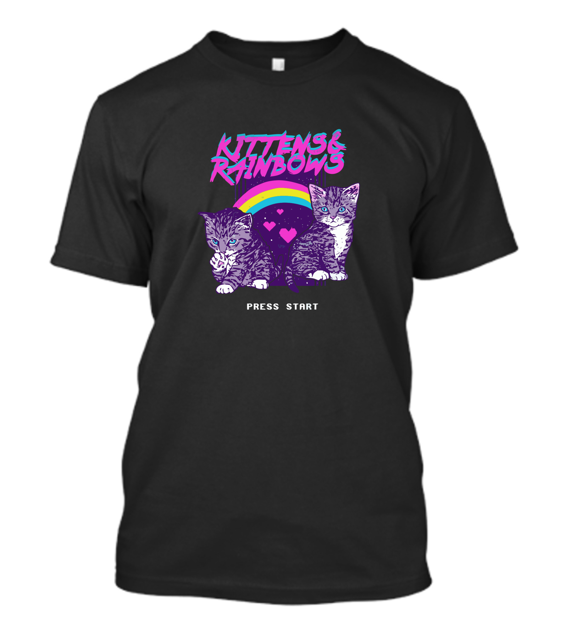 Kittens And Rainbows Press Start T-Shirt