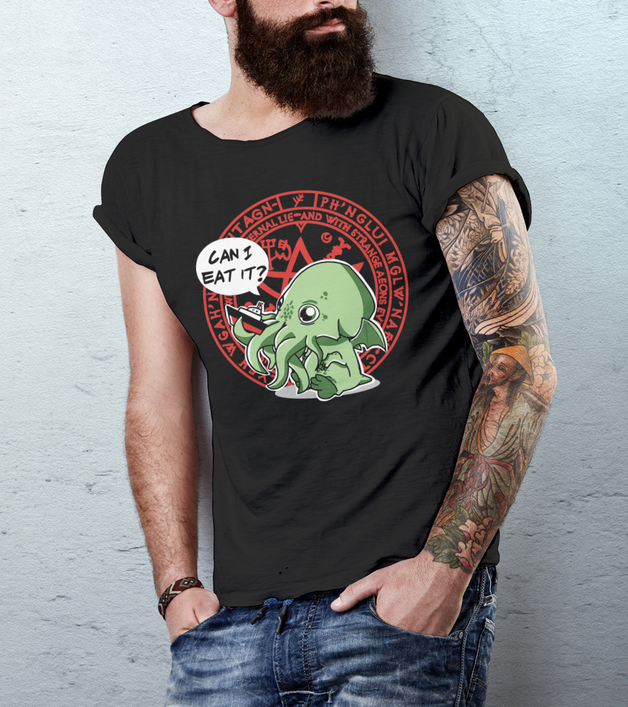 Little Cthulhu Is Hungry Can I Eat It Funny Nautical Lovecraft Mythos T-Shirt