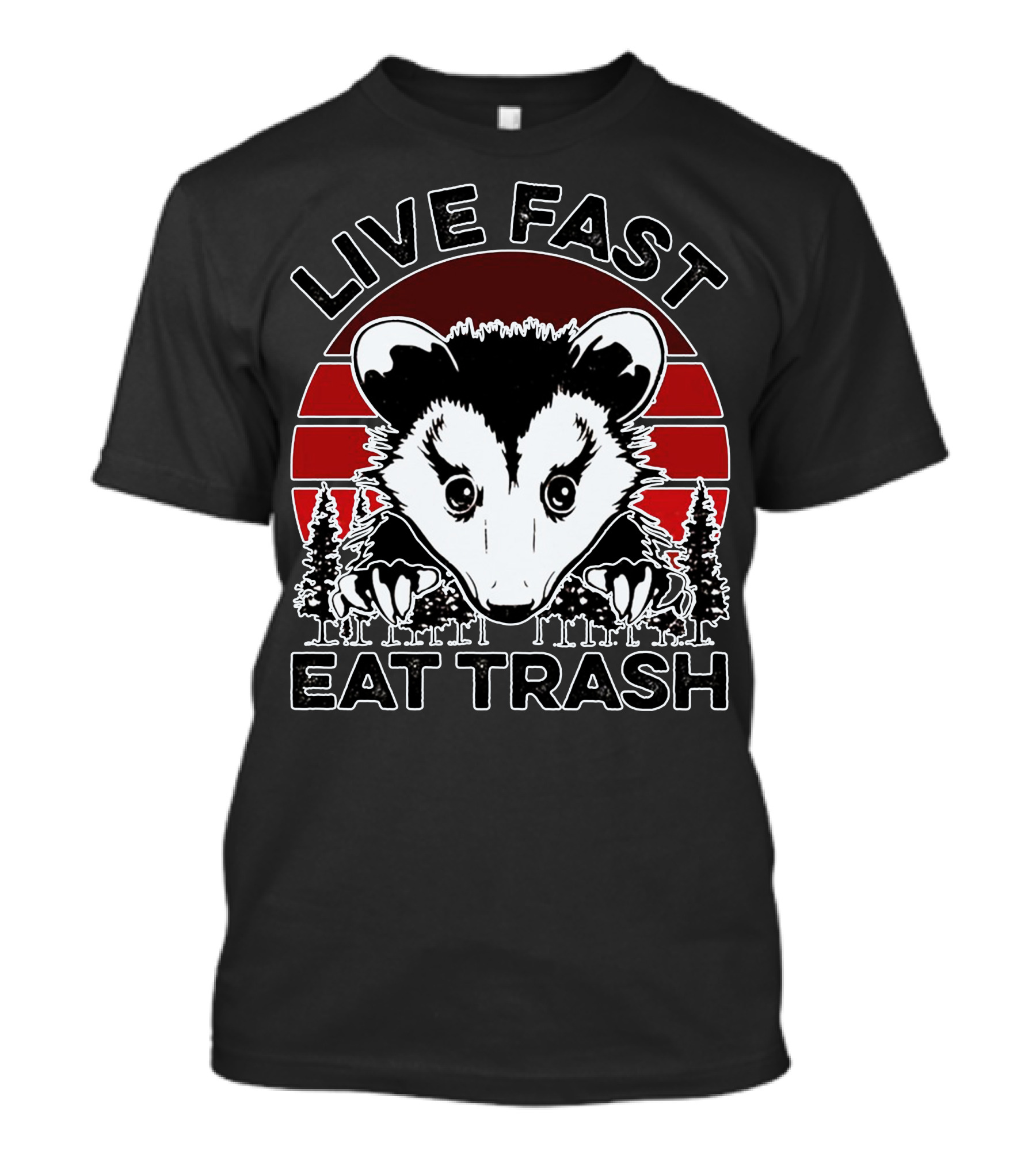 Live Fast Eat Trash Possum Vintage Sunset Forest T-Shirt