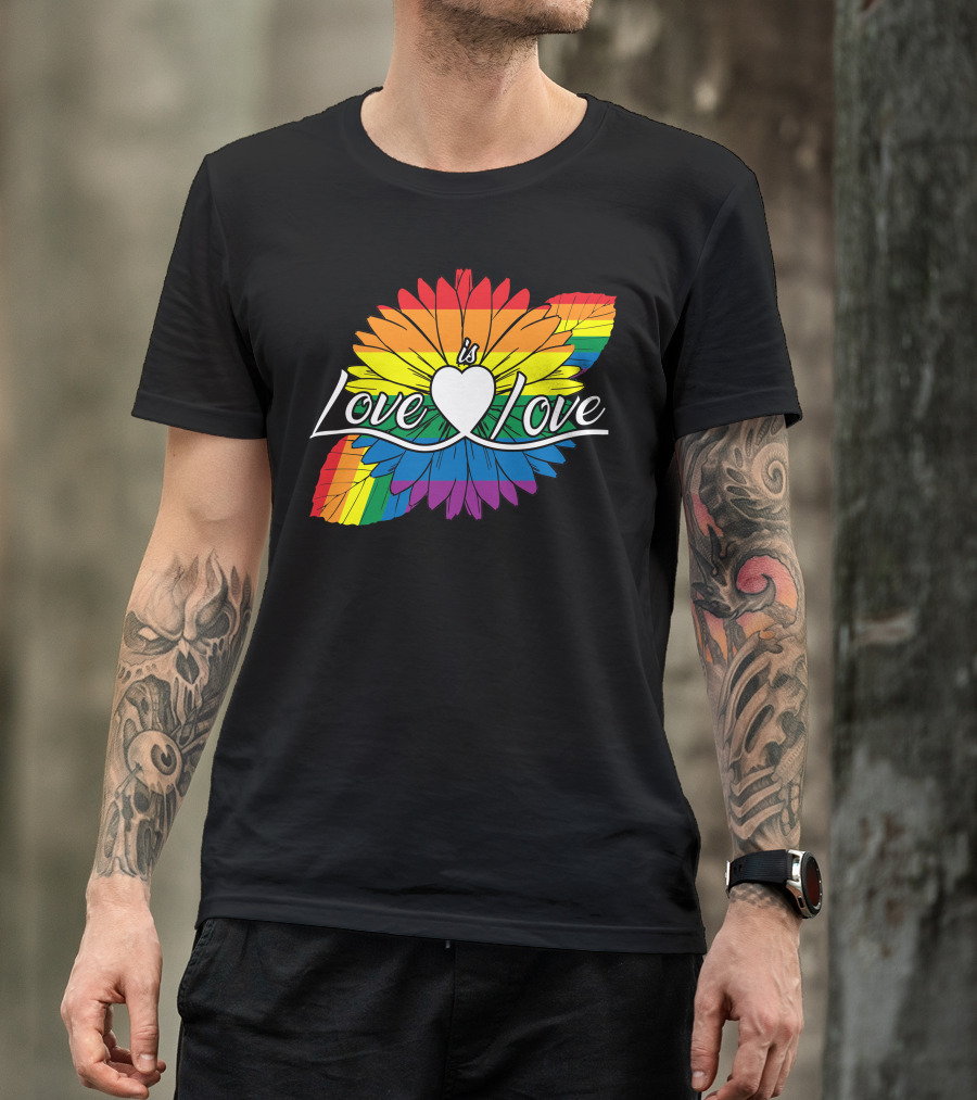 Love Is Love Rainbow Sunflower Heart T-Shirt