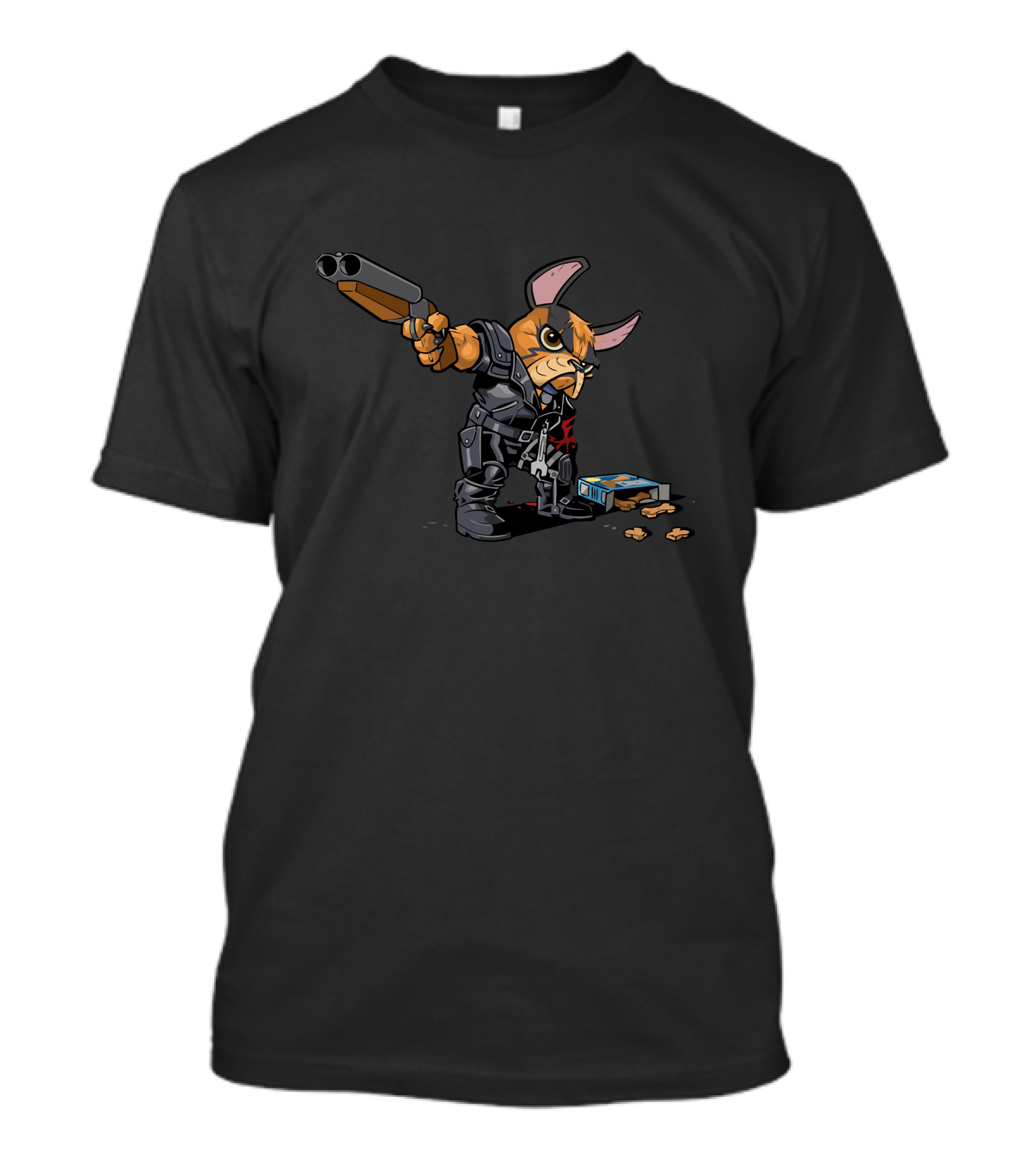 Mad Dog New Bunny With Shotgun And Cookie Box In Dark T-Shirt