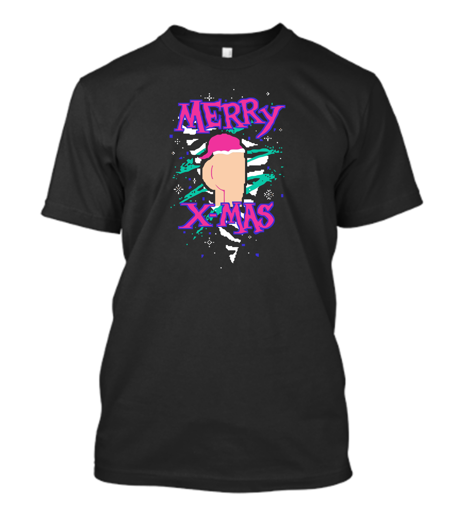 Merry X Mas Retro Graphic With Santa Hat Butt T-Shirt