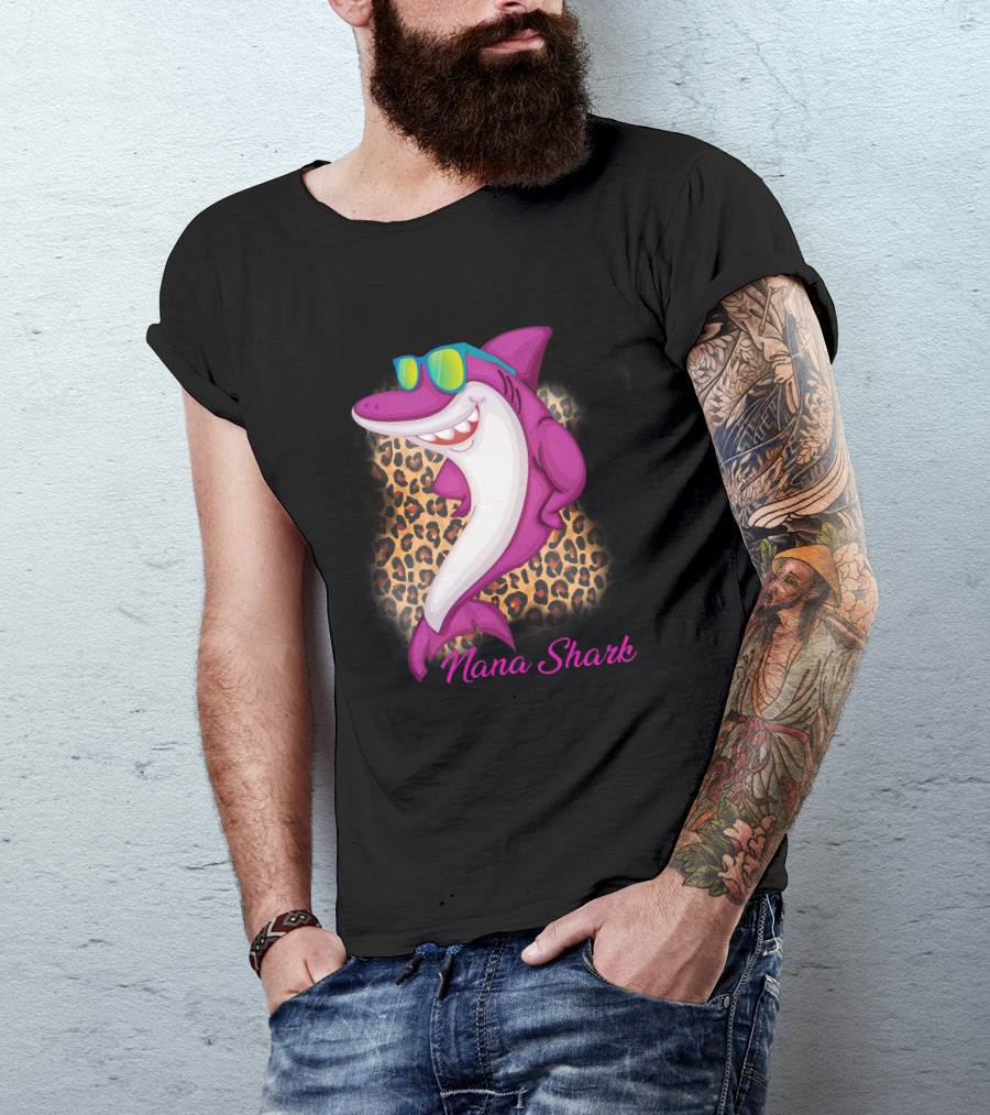 Nana Shark Sunglasses Leopard Print T-Shirt
