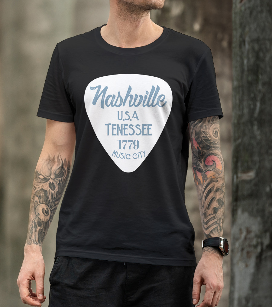 Nashville USA Tennessee 1779 Music City Guitar Pick T-Shirt