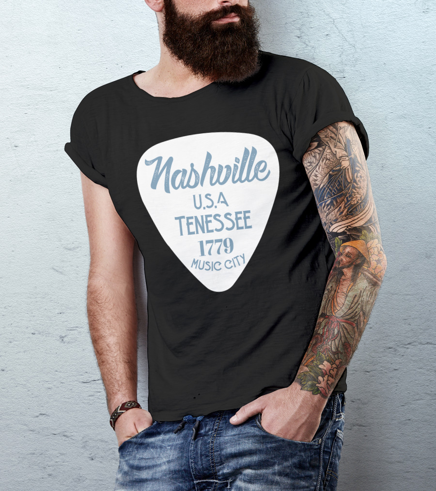 Nashville USA Tennessee 1779 Music City Guitar Pick T-Shirt
