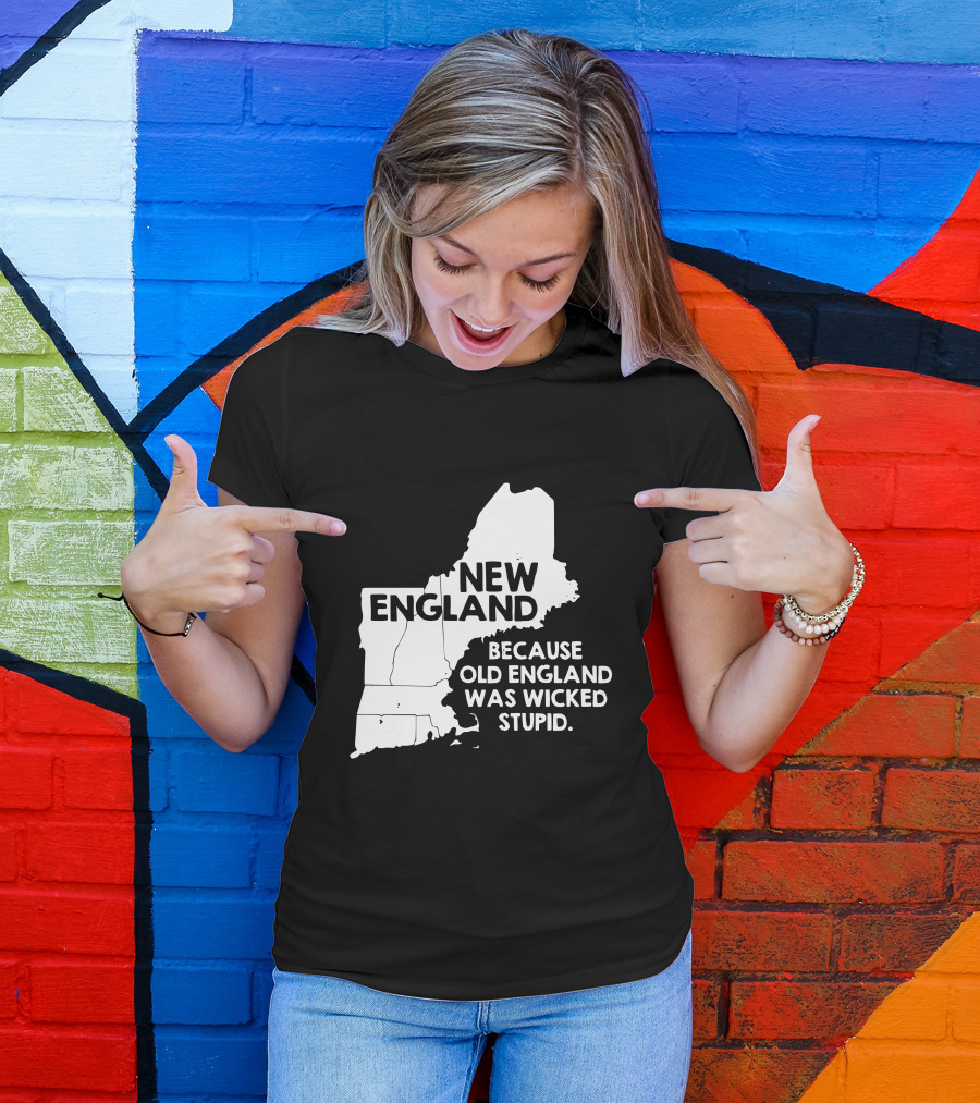 New England Because Old England Was Wicked Stupid Map Text T-Shirt