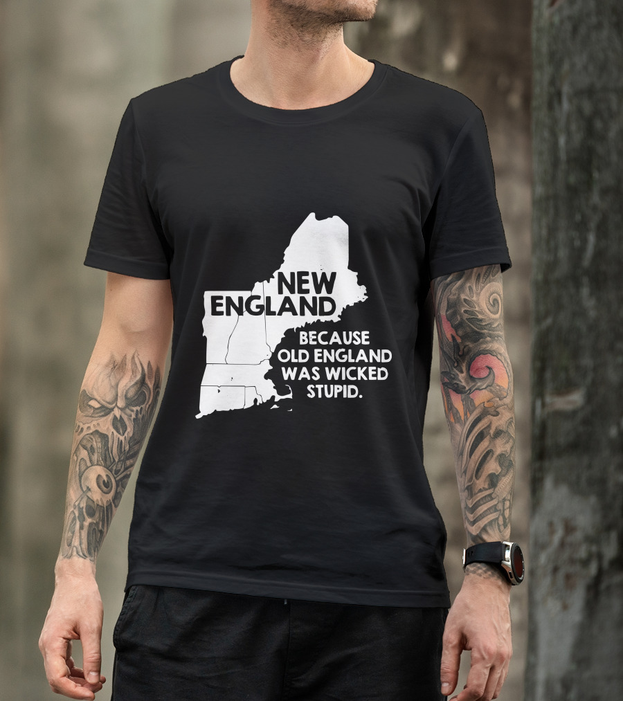 New England Because Old England Was Wicked Stupid Map Text T-Shirt
