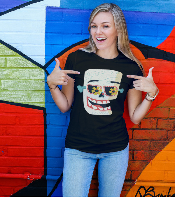 Sugar Skull Frankenstein Inspired Face T-Shirt