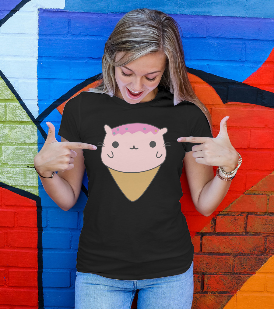 Sweet Cat Ice Cream Cone Kawaii Pastel Dessert Mashup T-Shirt