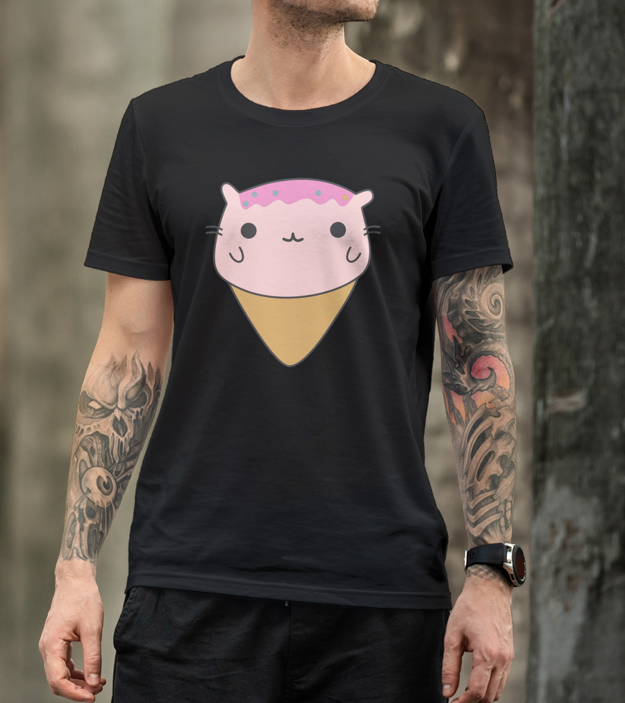Sweet Cat Ice Cream Cone Kawaii Pastel Dessert Mashup T-Shirt
