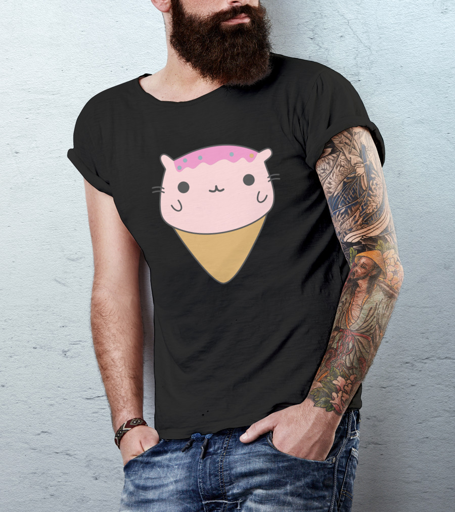 Sweet Cat Ice Cream Cone Kawaii Pastel Dessert Mashup T-Shirt