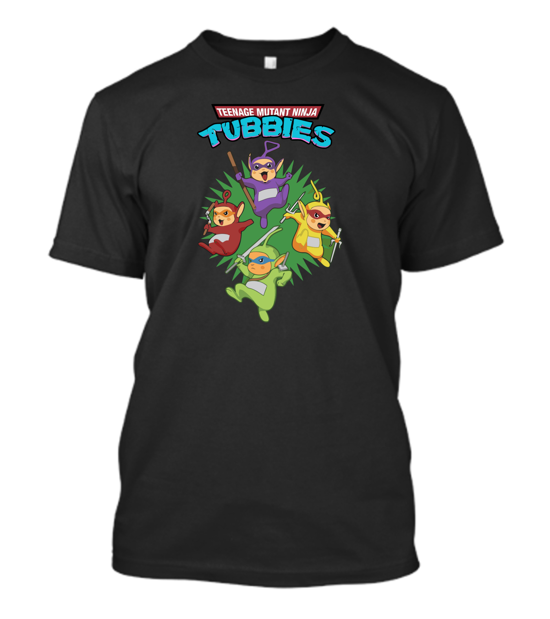 Teenage Mutant Ninja Tubbies Crossover With Iconic Characters In Action Poses T-Shirt