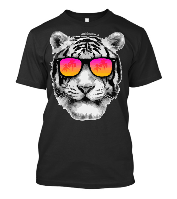 The Coolest Tiger With Sunset Palm Tree Sunglasses T-Shirt