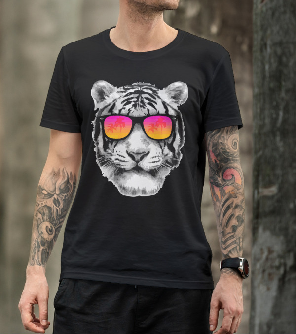 The Coolest Tiger With Sunset Palm Tree Sunglasses T-Shirt