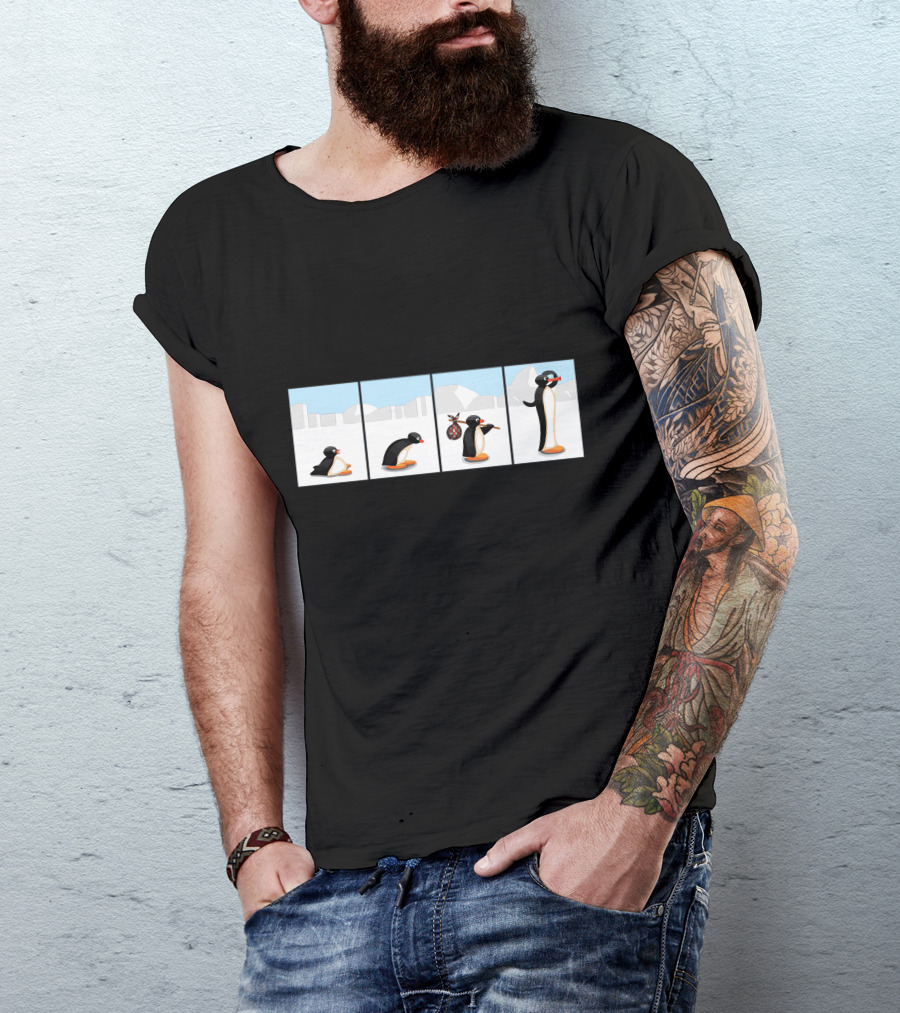 Penguin Journey From Chick To Explorer In Four Panels T-Shirt