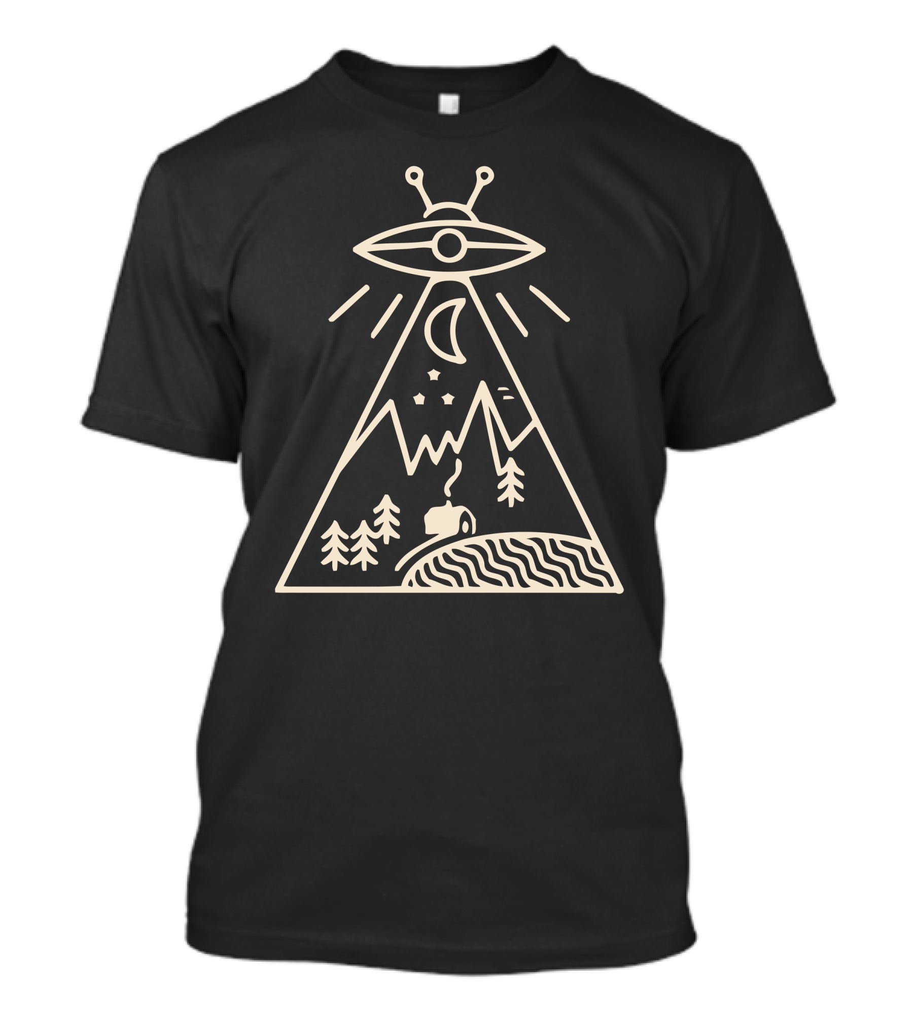 They Made Us Funny Alien UFO Mountain Landscape Moon Camping Scene T-Shirt