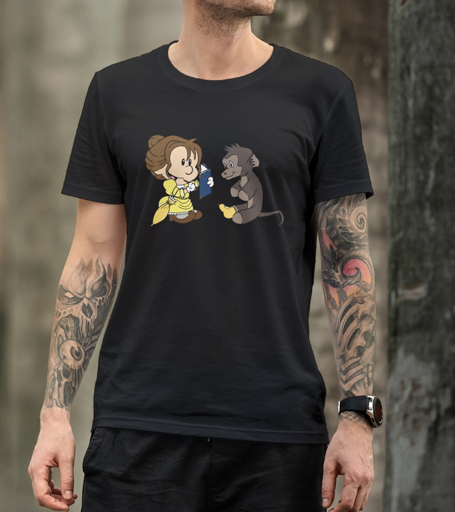 Reading Time With Cartoon Princess And Curious Monkey T-Shirt
