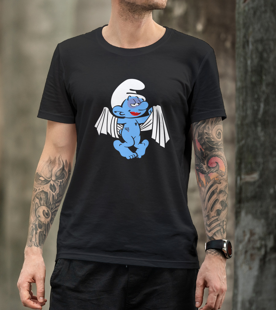 Three Apples Tall Blue Cartoon Character With Wings T-Shirt