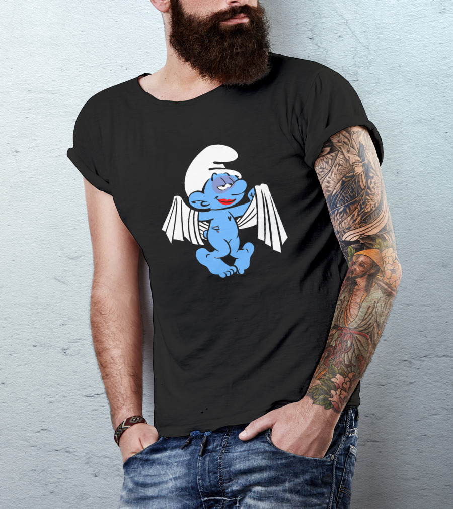 Three Apples Tall Blue Cartoon Character With Wings T-Shirt