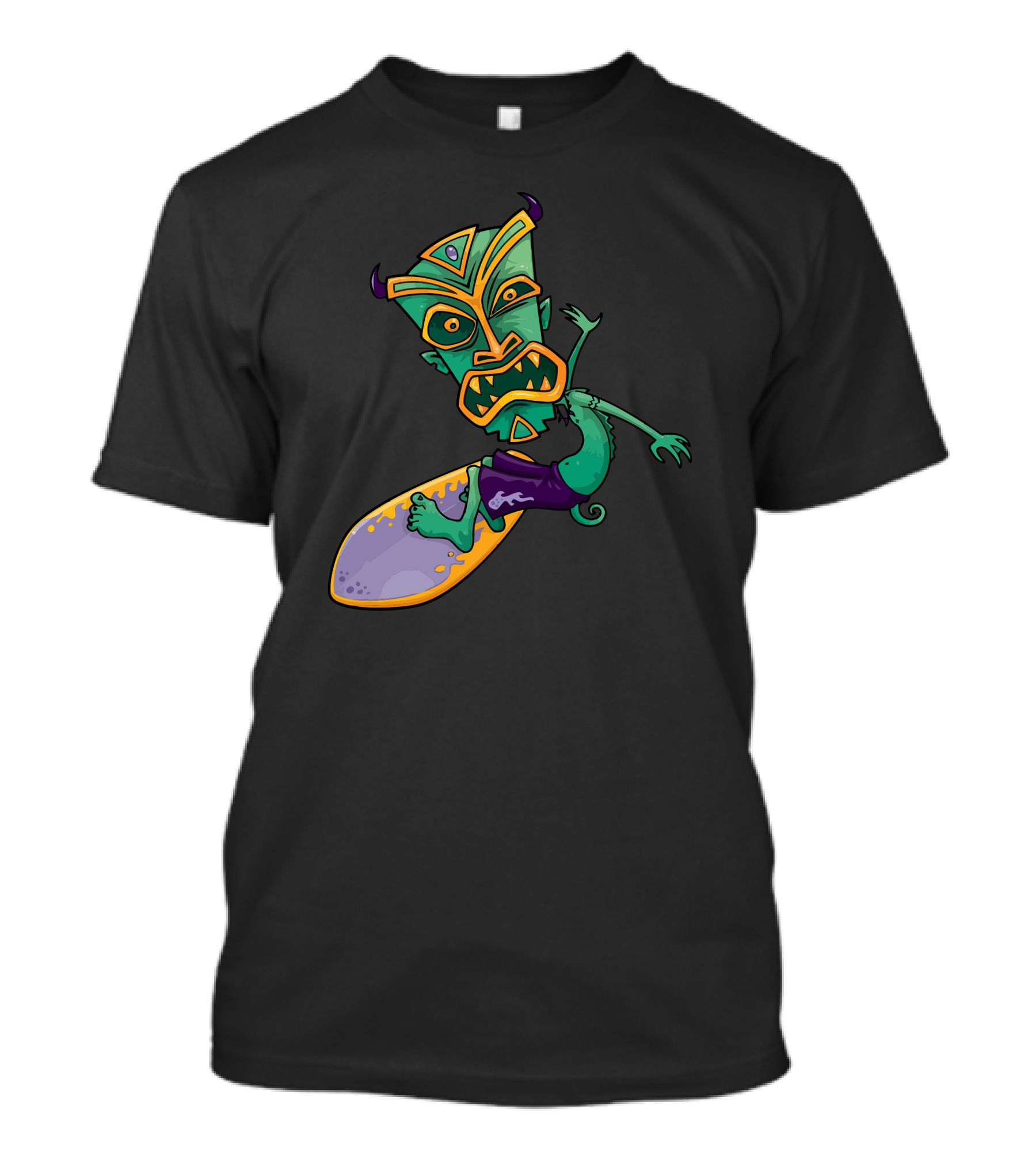 Tiki Surfer Dude Green Monster On Surfboard T-Shirt