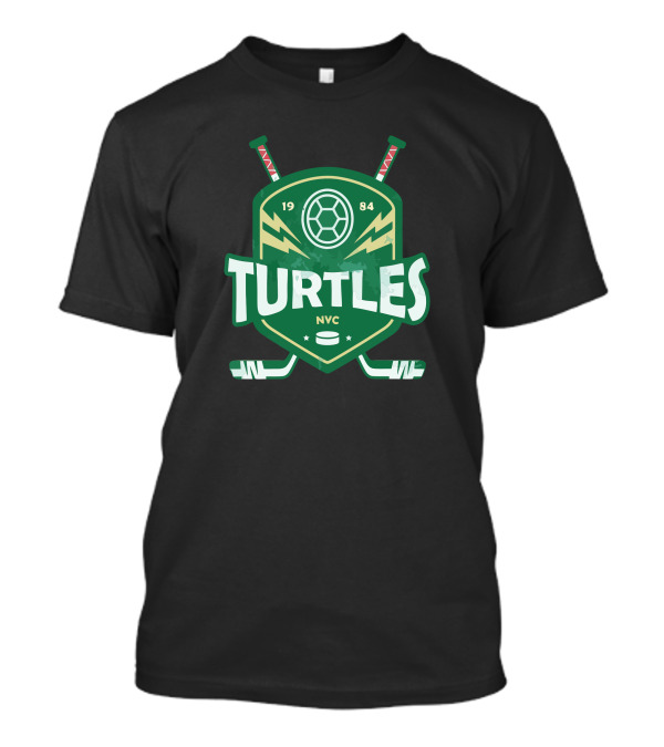 Turtles NYC Hockey 1984 Logo Shield With Hockey Sticks T-Shirt