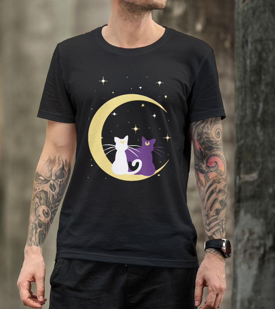 Sailor Moon Artemis Luna Cats On Crescent Moon T-Shirt