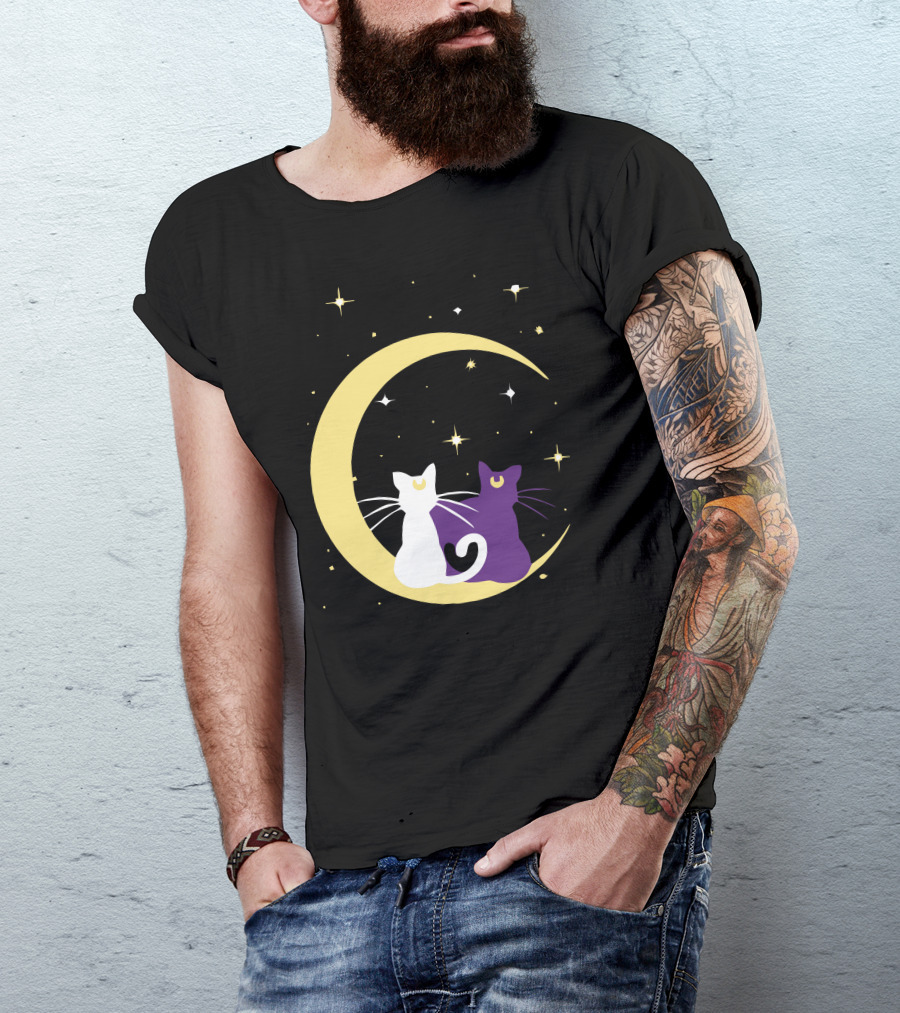Sailor Moon Artemis Luna Cats On Crescent Moon T-Shirt