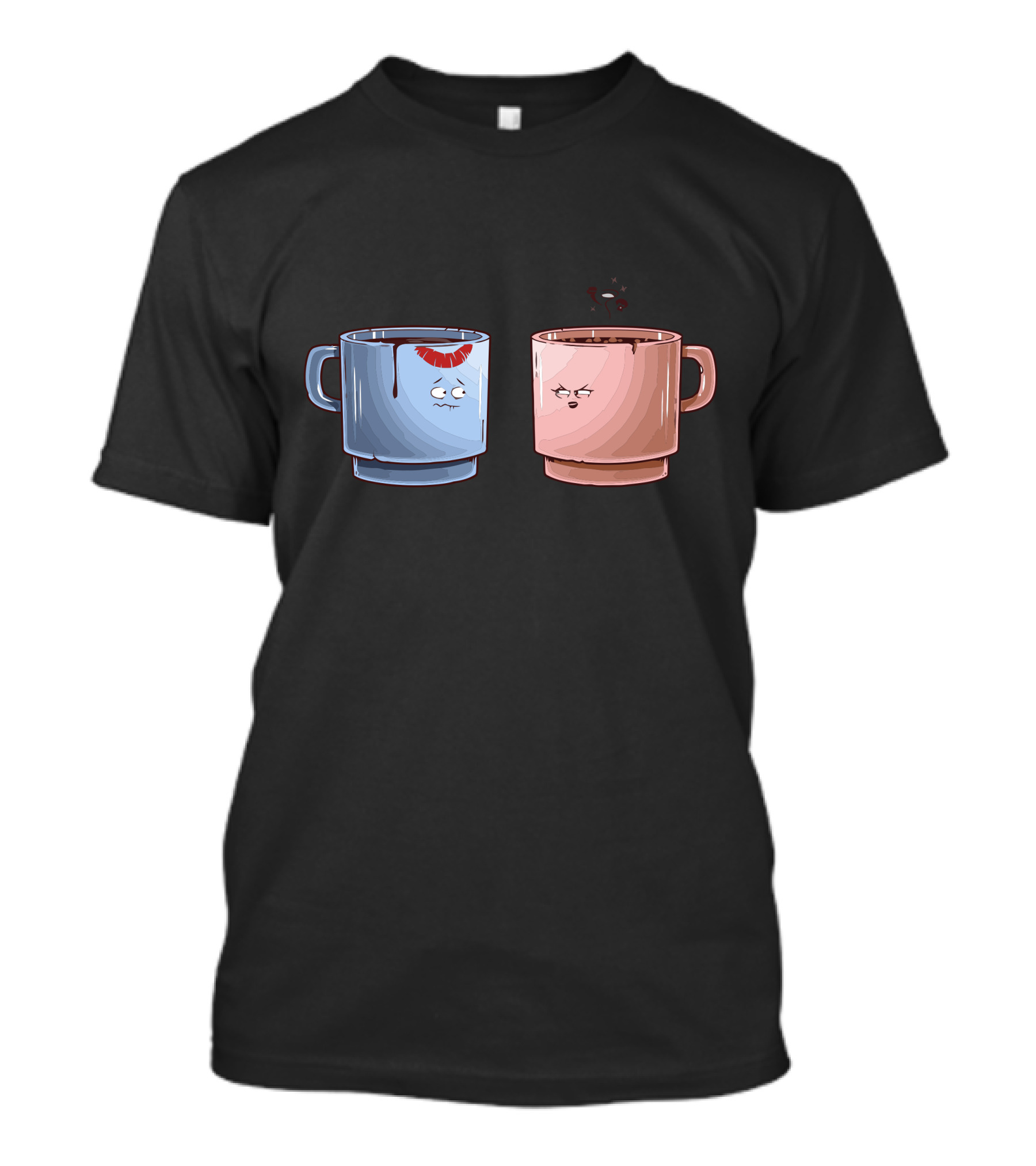 Unfaithful Coffee Mugs With Lipstick And Suspicious Expressions T-Shirt