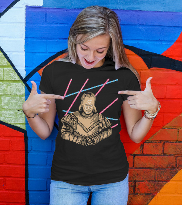 Unholy Retro Warrior Portrait With Neon Lines T-Shirt