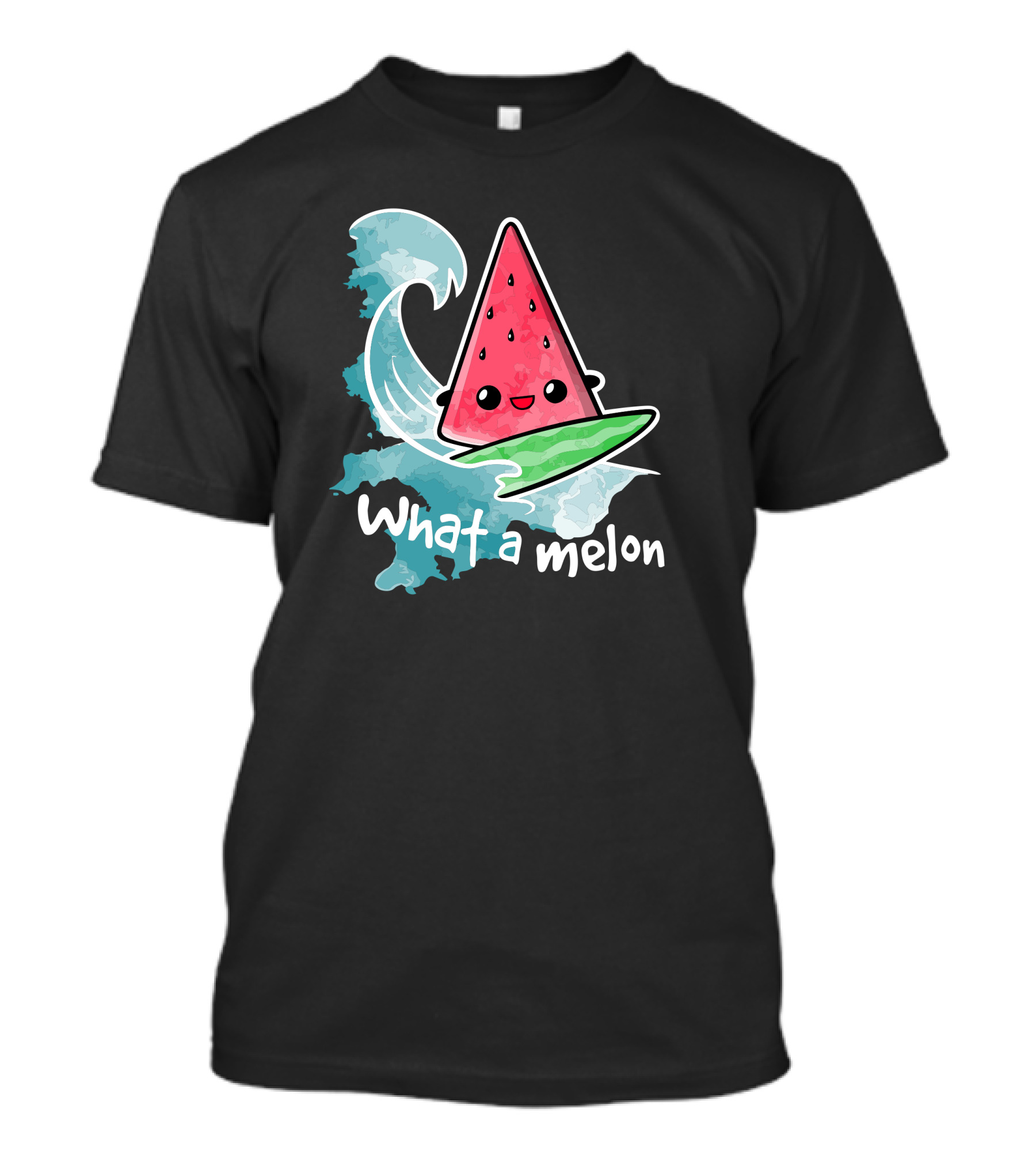 What A Melon Surfing Wave Kawaii Watermelon Slice T-Shirt