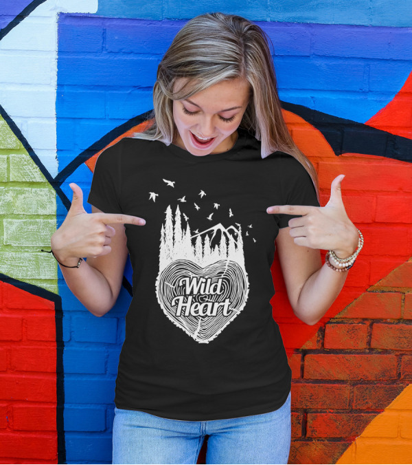 Wild Heart With Woodland Silhouette And Birds In Flight T-Shirt