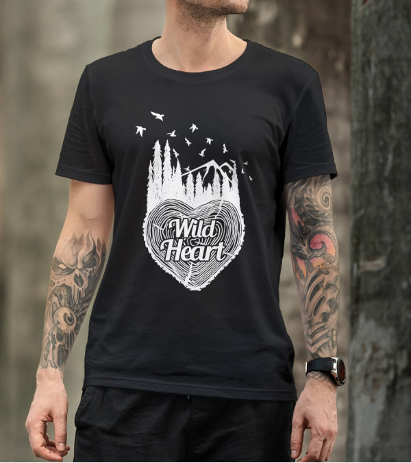 Wild Heart With Woodland Silhouette And Birds In Flight T-Shirt