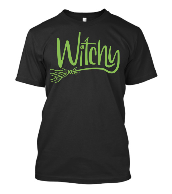 Witchy Broomstick Script Text In Green T-Shirt