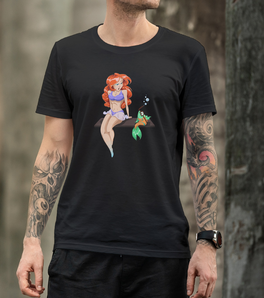 Woman And Fish Conversing Beside Swimming Pool Scene T-Shirt