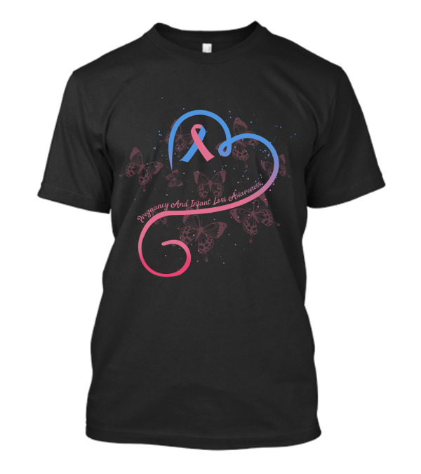 Pregnancy And Infant Loss Awareness Month Ribbon And Butterflies Heart T-Shirt