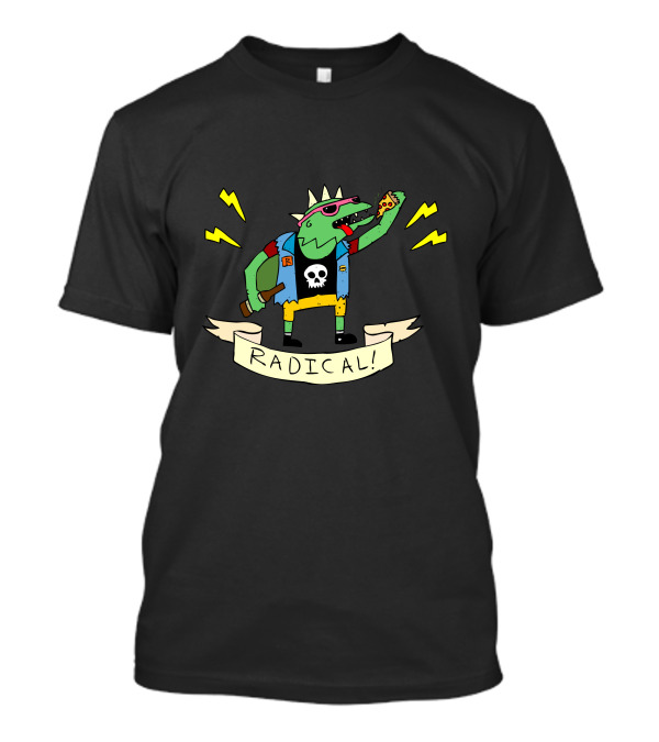 Radical Lizard Punk Rock Pizza Eating Character With Skull Vest And Mohawk T-Shirt