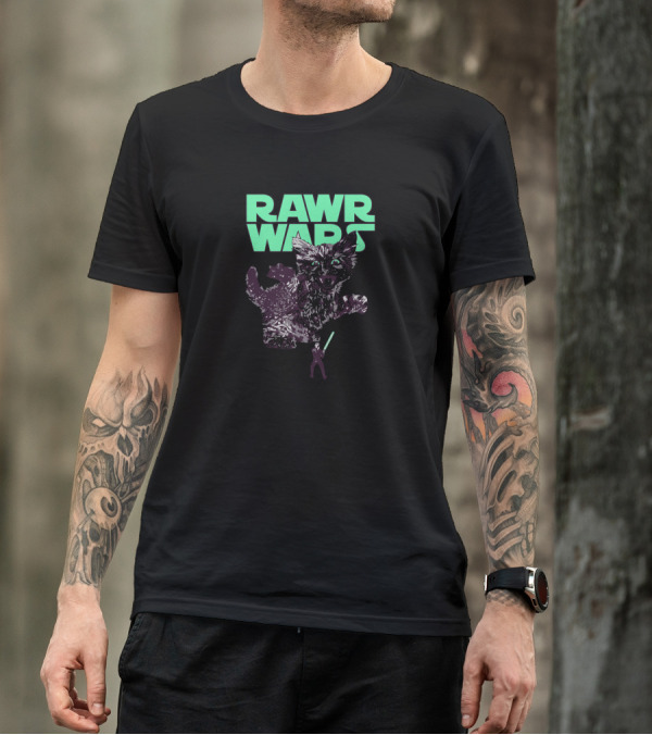 RAWR WARS Cat With Lightsaber Duel T-Shirt