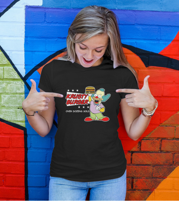Krusty Burger Over Dozens Sold Clown Holding Burger T-Shirt