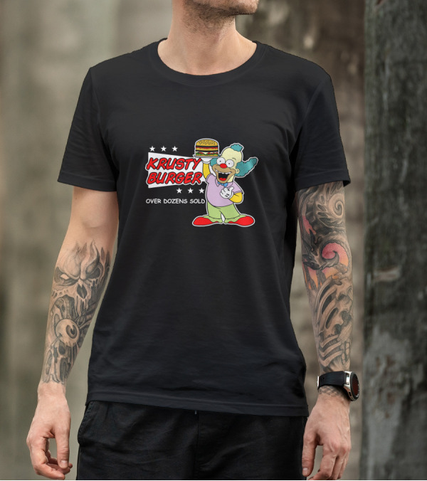 Krusty Burger Over Dozens Sold Clown Holding Burger T-Shirt