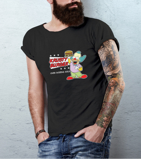 Krusty Burger Over Dozens Sold Clown Holding Burger T-Shirt