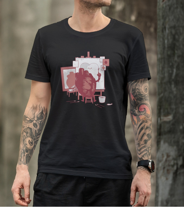 Heart Painting Self-Portrait As Happy Smiling Cloud Canvas Reflection T-Shirt