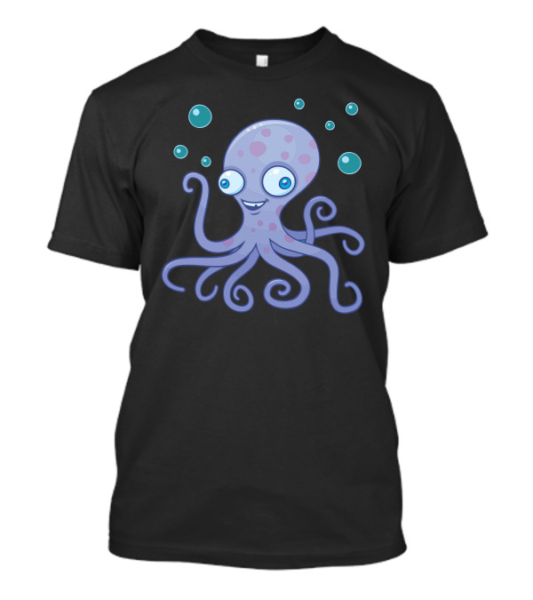 Silly Octopus Cartoon With Bubbles Playful Ocean T-Shirt