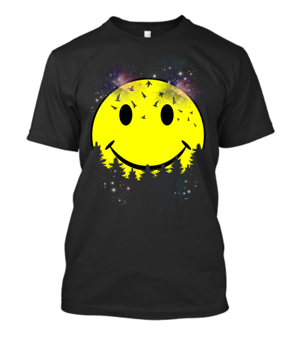 Smiley Face Moon With Birds And Night Sky T-Shirt