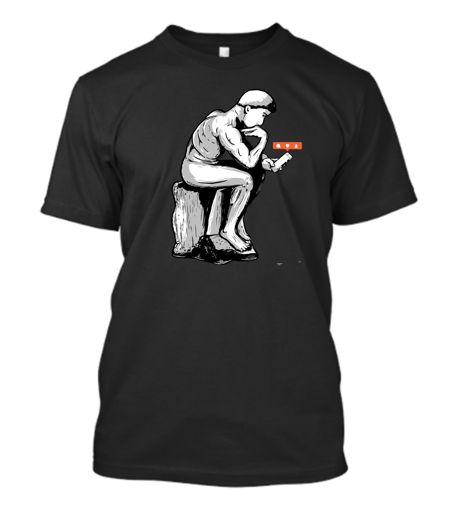 Social Media Thinker Statue With Smartphone And Notification Icons T-Shirt