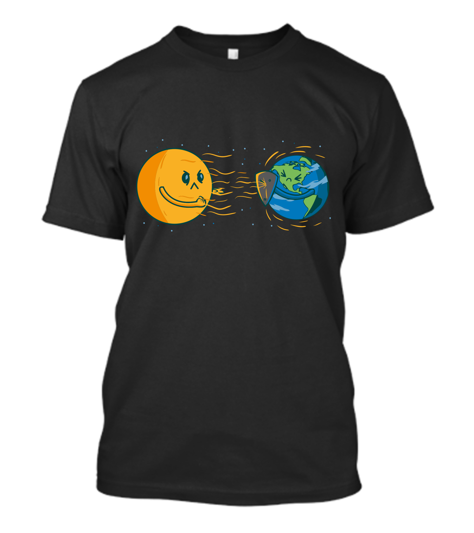 Solar Wind Attack Earth Defending Shield Cartoon T-Shirt