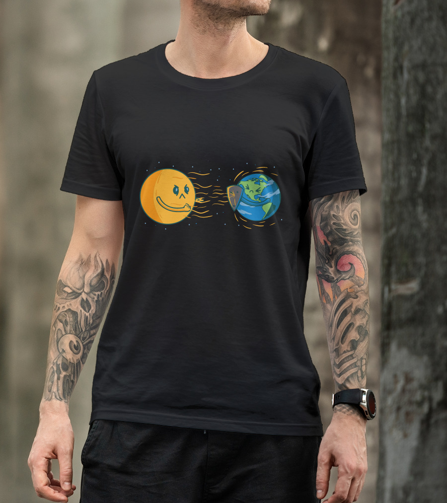 Solar Wind Attack Earth Defending Shield Cartoon T-Shirt