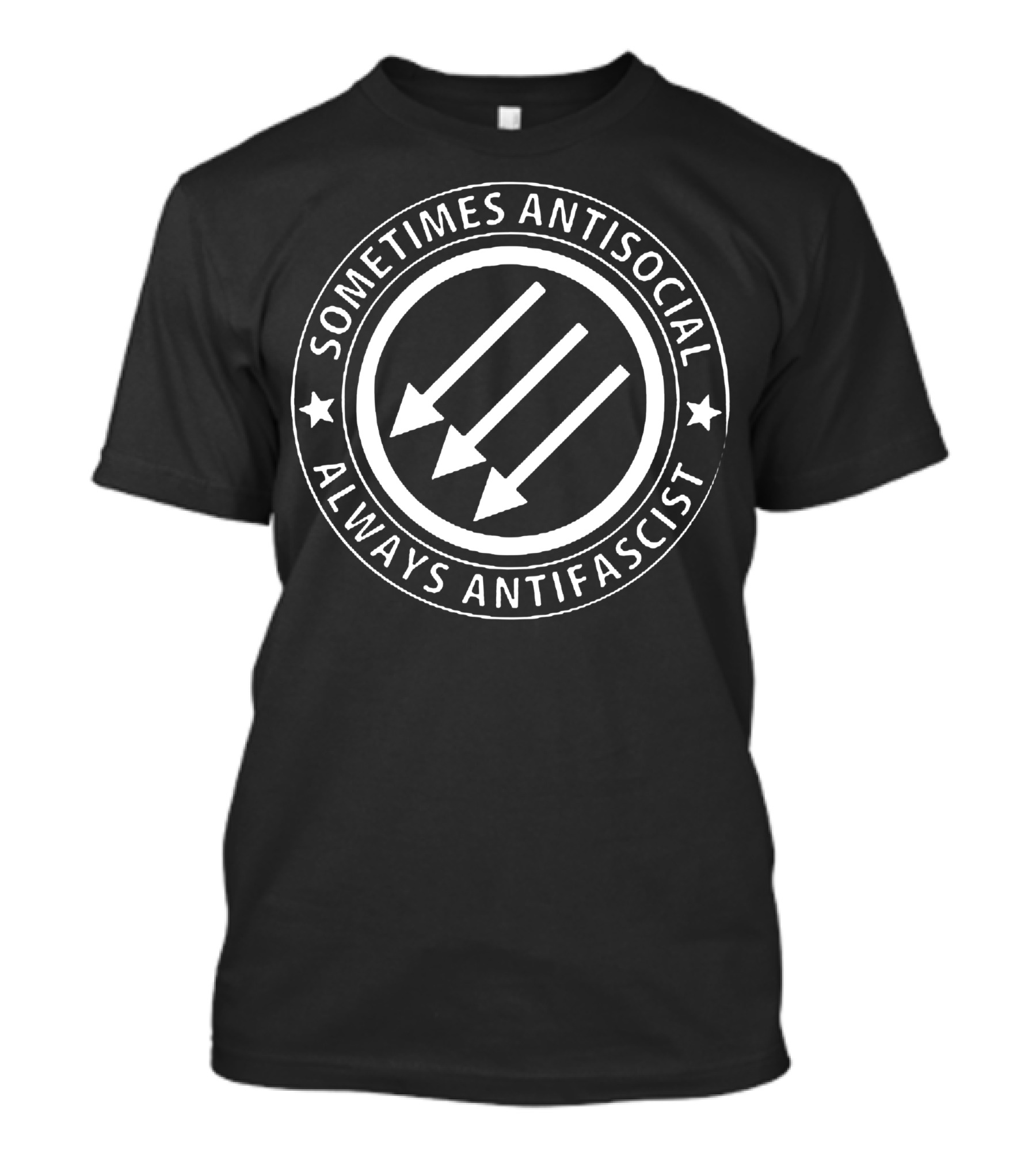 Sometimes Antisocial Always Antifascist Three Arrows Emblem T-Shirt