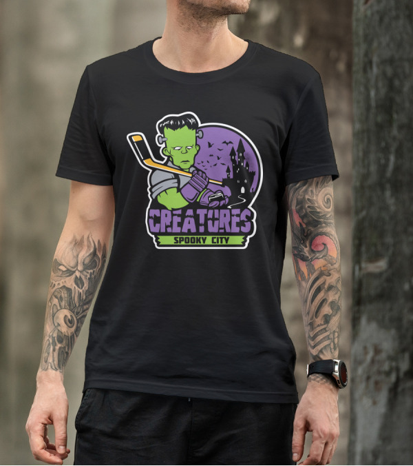 Creatures Spooky City Hockey Team Haunted Castle T-Shirt