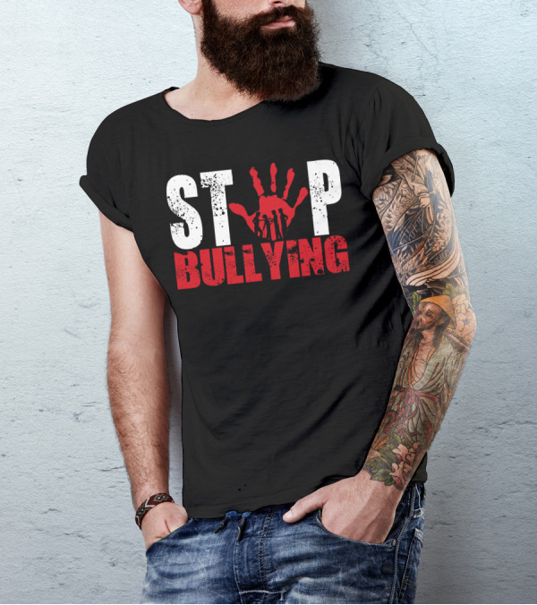 STOP Bullying Red Handprint With Dark Silhouette Figures T-Shirt